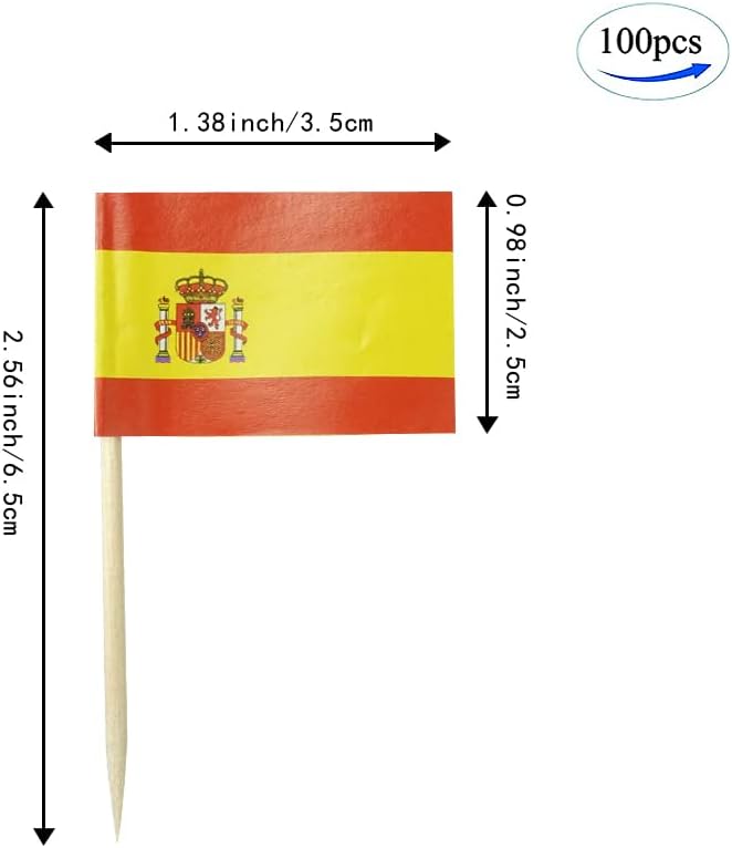 Spain Flag Spanish Flag, Small Mini Spain Toothpick Flags for Food, Cupcakes, Cocktails, Appetizers, Bar Party Decorations
