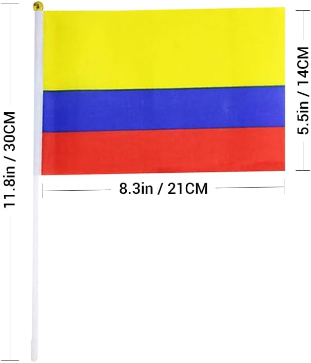 20 Pack Small Colombia Flags on Stick Mini Handheld Colombian Flag for Parades, Independence Day and Patriotic Events 5x8 Inch Durable Weather-Resistant Flags with 12 Inch Sticks(Colombia)