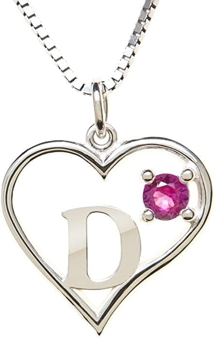 Icy Jewelry Silver Sterling Necklace Initial Letter A-Z Birthstone for Women – Personalized Custom Jewelry Pendant with Heart Design Customized Dainty Charm for Wife Girlfriend Mom – 18" Box Chain