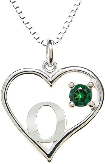 Icy Jewelry Silver Sterling Necklace Initial Letter A-Z Birthstone for Women – Personalized Custom Jewelry Pendant with Heart Design Customized Dainty Charm for Wife Girlfriend Mom – 18" Box Chain
