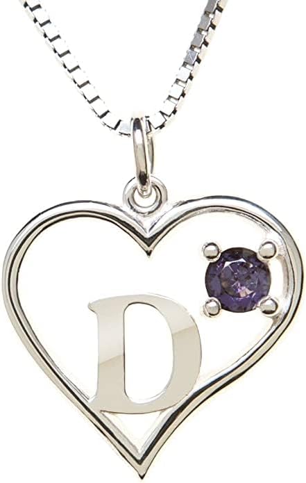Icy Jewelry Silver Sterling Necklace Initial Letter A-Z Birthstone for Women – Personalized Custom Jewelry Pendant with Heart Design Customized Dainty Charm for Wife Girlfriend Mom – 18" Box Chain
