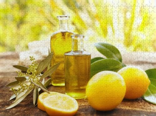 Challenging Puzzles for Adults 1000 Pieces Jigsaw Puzzles Massage Oil Bottles at Spa Outdoors Lemons Jigsaw Puzzles, Educational Game Family Decoration Puzzle Game Toys Gift,Wall Decor