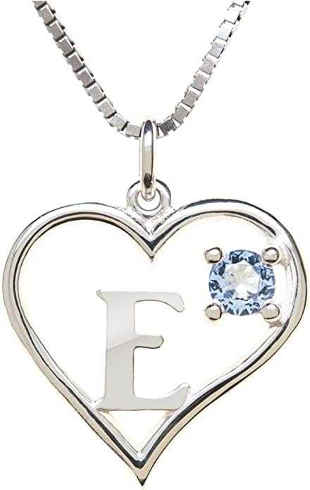 Icy Jewelry Silver Sterling Necklace Initial Letter A-Z Birthstone for Women – Personalized Custom Jewelry Pendant with Heart Design Customized Dainty Charm for Wife Girlfriend Mom – 18" Box Chain