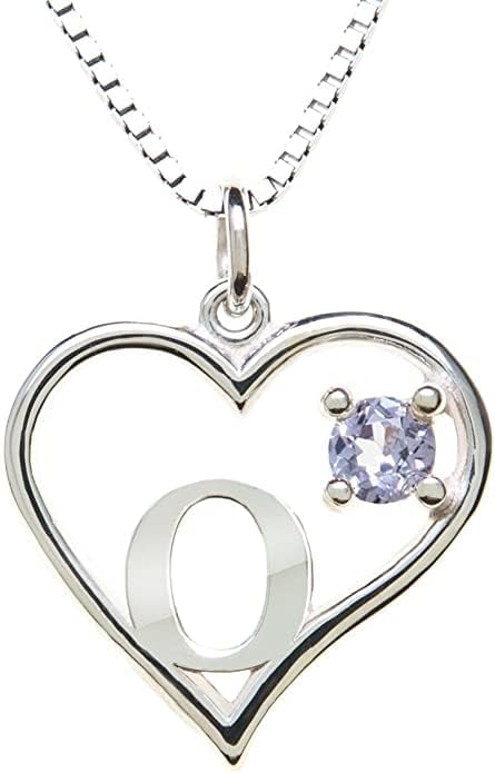 Icy Jewelry Silver Sterling Necklace Initial Letter A-Z Birthstone for Women – Personalized Custom Jewelry Pendant with Heart Design Customized Dainty Charm for Wife Girlfriend Mom – 18" Box Chain