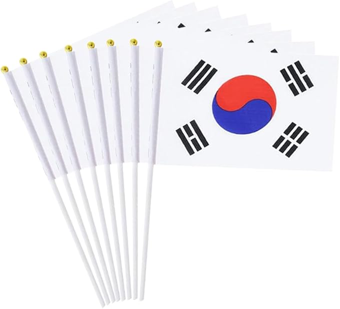 20 Pack Small South Korea Flags on Stick Mini Handheld Korean Flag for Parades, Independence Day and Patriotic Events 5x8 Inch Durable Weather-Resistant Flags with 12 Inch Sticks(South Korea)