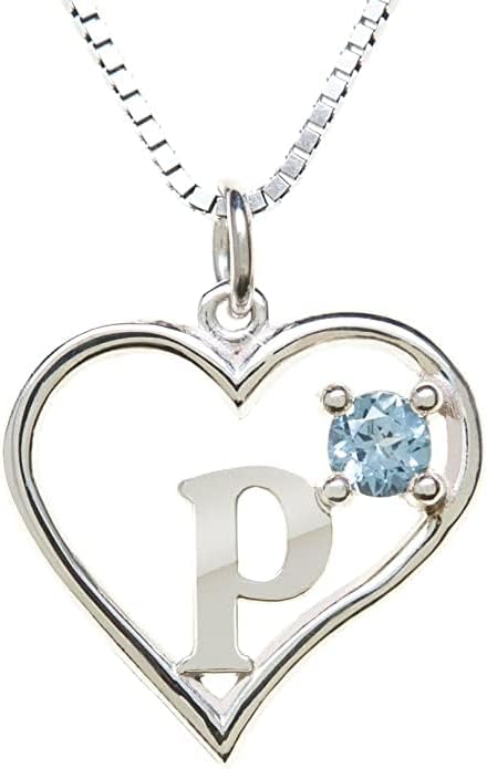 Icy Jewelry Silver Sterling Necklace Initial Letter A-Z Birthstone for Women – Personalized Custom Jewelry Pendant with Heart Design Customized Dainty Charm for Wife Girlfriend Mom – 18" Box Chain