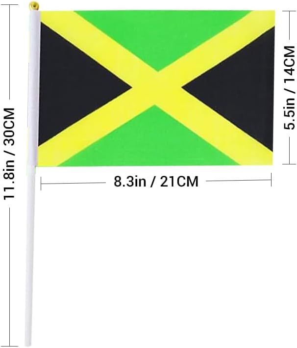 20 Pack Small Jamaica Flags on Stick Mini Handheld Jamaican Flag for Parades, Independence Day and Patriotic Events 5x8 Inch Durable Weather-Resistant Flags with 12 Inch Sticks(Jamaica)