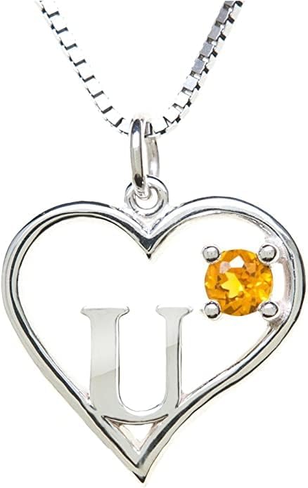 Icy Jewelry Silver Sterling Necklace Initial Letter A-Z Birthstone for Women – Personalized Custom Jewelry Pendant with Heart Design Customized Dainty Charm for Wife Girlfriend Mom – 18" Box Chain