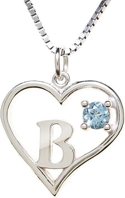 Icy Jewelry Silver Sterling Necklace Initial Letter A-Z Birthstone for Women – Personalized Custom Jewelry Pendant with Heart Design Customized Dainty Charm for Wife Girlfriend Mom – 18" Box Chain