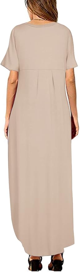 Arolina Women's Summer Maxi Dress Short Sleeve V Neck Casual Loose Long Beach Split Dresses with Pockets