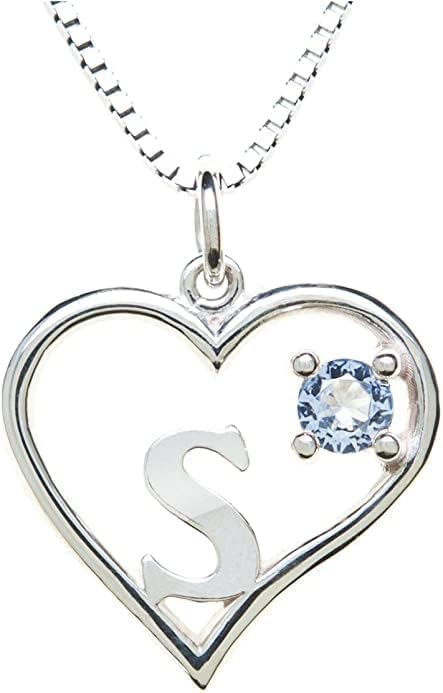 Icy Jewelry Silver Sterling Necklace Initial Letter A-Z Birthstone for Women – Personalized Custom Jewelry Pendant with Heart Design Customized Dainty Charm for Wife Girlfriend Mom – 18" Box Chain