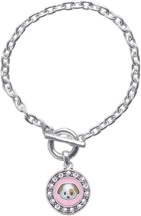 Inspired Silver - Silver Circle Charm Toggle Bracelet with Cubic Zirconia Jewelry
