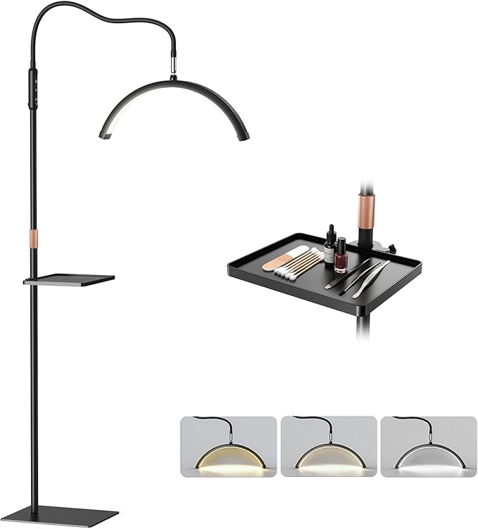 Lash Light, Half Moon Lamp with Tool Tray, LED Moon Light for Eyelash Extensions, Flexible and Adjustable Color Modes, Suitable for Beauty Salons and Beginner DIY (Black)
