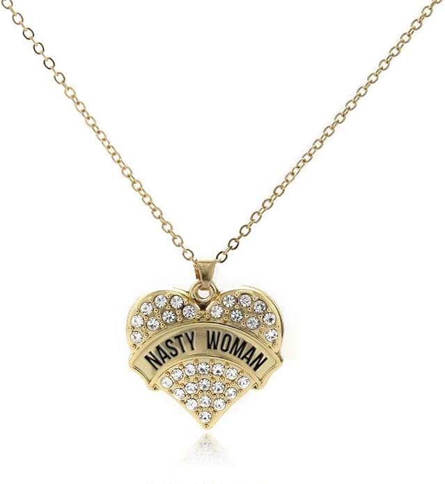 Inspired Silver - Gold Pave Heart Charm 18 Inch Necklace with Cubic Zirconia Jewelry