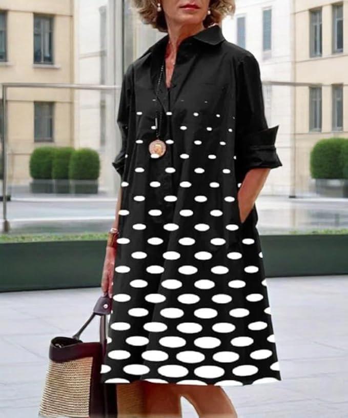 Womens 2025 Long Sleeve Button Down Shirt Summer Dress Casual V Neck Loose Fit Midi Shirt Dresses with Pockets