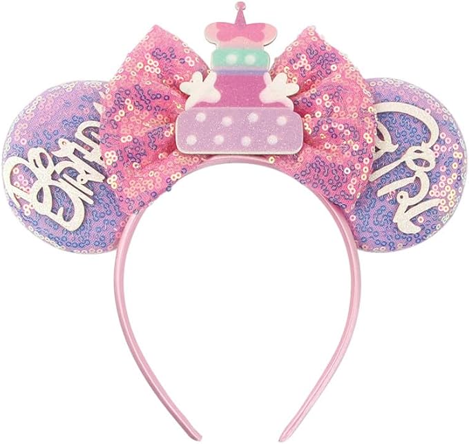 XINGKANG Mouse Ear Sparkling Headband, pink bow, birthday, Balloons, Castle, Firmly Occupying the C Position at the Party