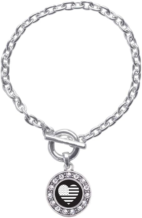 Inspired Silver - Silver Circle Charm Toggle Bracelet with Cubic Zirconia Jewelry