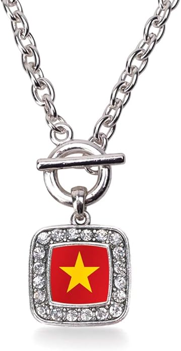 Inspired Silver - Silver Square Charm 18 Inch Necklace with Cubic Zirconia Jewelry