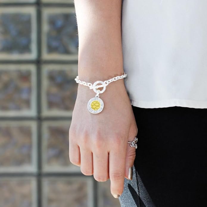 Inspired Silver - Silver Circle Charm Toggle Bracelet with Cubic Zirconia Jewelry