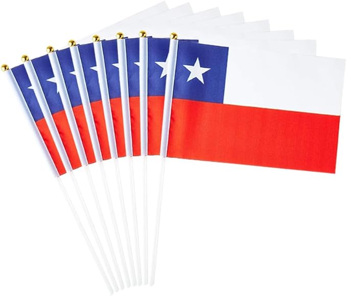 20 Pack Small Chile Flags on Stick Mini Handheld Chilean Flag for Parades, Independence Day and Patriotic Events 5x8 Inch Durable Weather-Resistant Flags with 12 Inch Sticks(Chile)