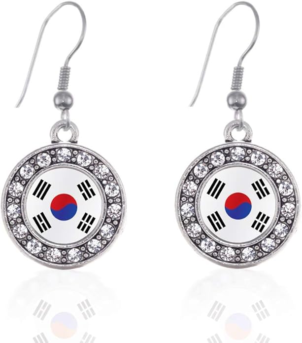 Inspired Silver - Silver Circle Charm French Hook Drop Earrings with Cubic Zirconia Jewelry