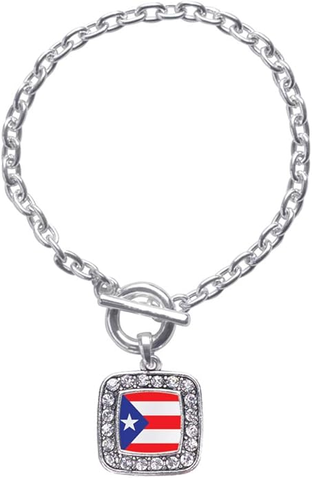 Inspired Silver - Silver Square Charm Toggle Bracelet with Cubic Zirconia Jewelry
