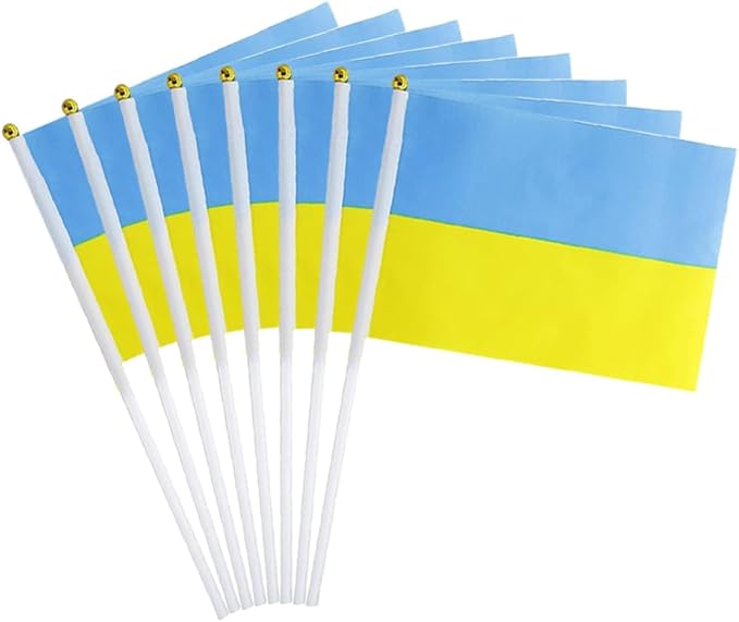 20 Pack Small Ukraine Flags on Stick Mini Handheld Ukrainian Flag for Parades, Independence Day and Patriotic Events 5x8 Inch Durable Weather-Resistant Flags with 12 Inch Sticks(Ukraine)