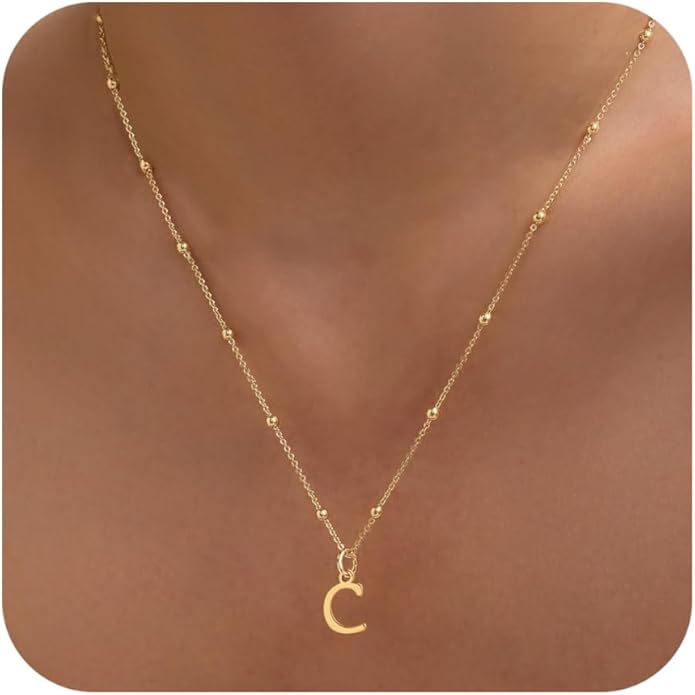 MDIEEL Initial Necklaces for Women Dainty 14k Gold Plated A-Z Letter Pendant Name Necklaces Cute Charm Choker Fashion Accessories Non Tarnish Trendy Jewelry Gift