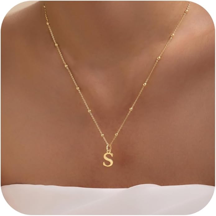 MDIEEL Initial Necklaces for Women Dainty 14k Gold Plated A-Z Letter Pendant Name Necklaces Cute Charm Choker Fashion Accessories Non Tarnish Trendy Jewelry Gift