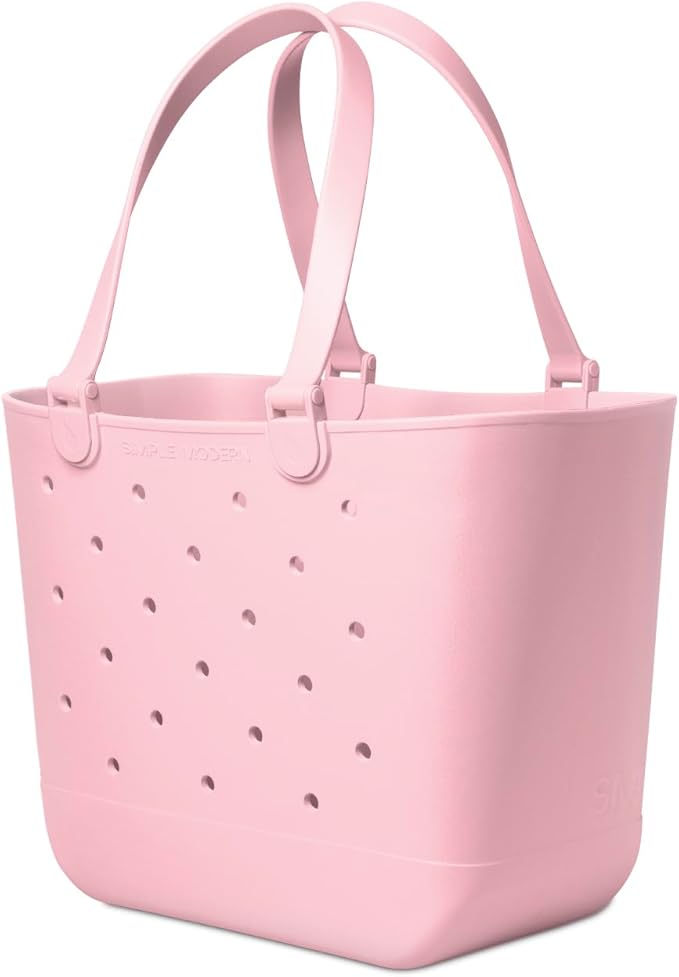 Simple Modern Extra-Large Beach Bag | Waterproof Getaway Rubber Tote with Zipper Pocket for Travel, Pool, Boat, Groceries, Sports | Blush