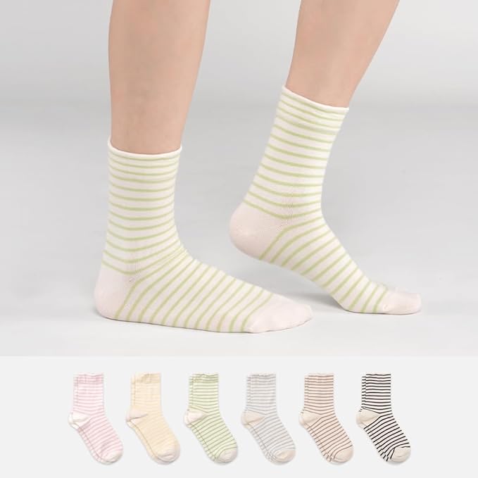 Kikiya Women's Cotton Crew Socks - Cute Flower Graphic Polka Dot Striped Heart Patterned - Ladies Girls Casual Socks Size 6-8