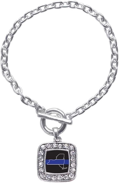 Inspired Silver - Silver Square Charm Toggle Bracelet with Cubic Zirconia Jewelry