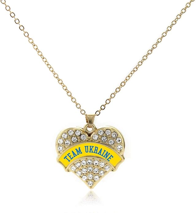 Inspired Silver - Gold Pave Heart Charm 18 Inch Necklace with Cubic Zirconia Jewelry