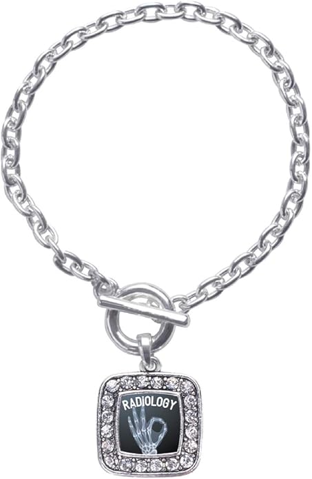 Inspired Silver - Silver Square Charm Toggle Bracelet with Cubic Zirconia Jewelry