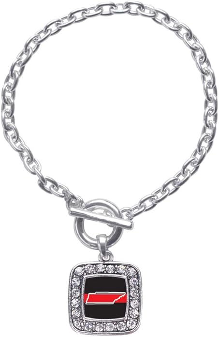 Inspired Silver - Silver Square Charm Toggle Bracelet with Cubic Zirconia Jewelry