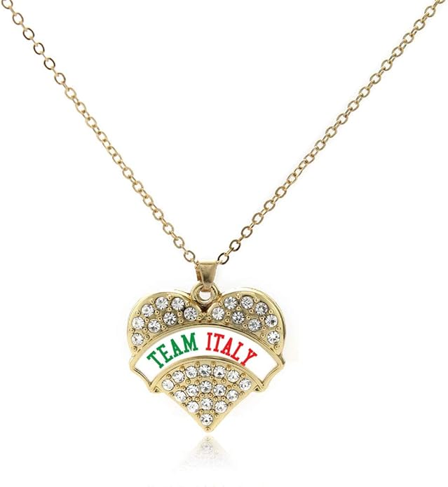 Inspired Silver - Gold Pave Heart Charm 18 Inch Necklace with Cubic Zirconia Jewelry