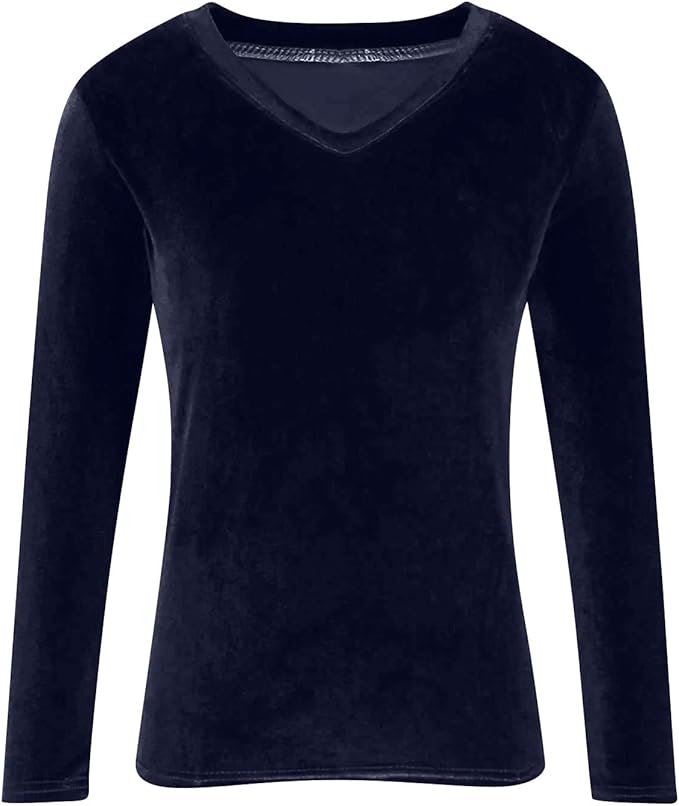 Velvet Tops for Women Dressy Casual V Neck Shirts Loose Fit Vintage Long Sleeve Velour Blouse Solid Holiday Party Outfits