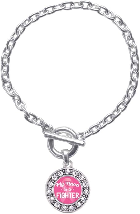 Inspired Silver - Silver Circle Charm Toggle Bracelet with Cubic Zirconia Jewelry