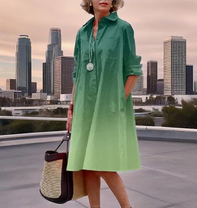Womens 2025 Long Sleeve Button Down Shirt Summer Dress Casual V Neck Loose Fit Midi Shirt Dresses with Pockets