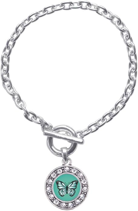 Inspired Silver - Silver Circle Charm Toggle Bracelet with Cubic Zirconia Jewelry