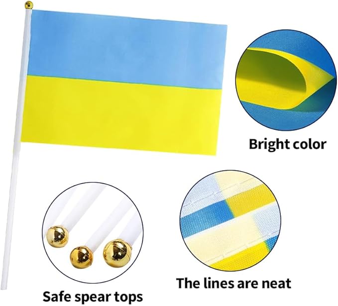 20 Pack Small Ukraine Flags on Stick Mini Handheld Ukrainian Flag for Parades, Independence Day and Patriotic Events 5x8 Inch Durable Weather-Resistant Flags with 12 Inch Sticks(Ukraine)
