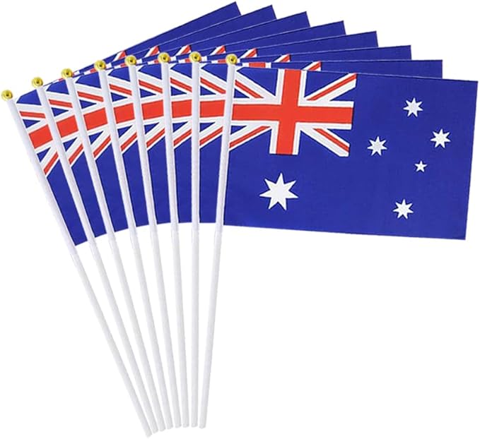 20 Pack Small Australia Flags on Stick Mini Handheld Australian Flag for Parades, Independence Day and Patriotic Events 5x8 Inch Durable Weather-Resistant Flags with 12 Inch Sticks(Australia)