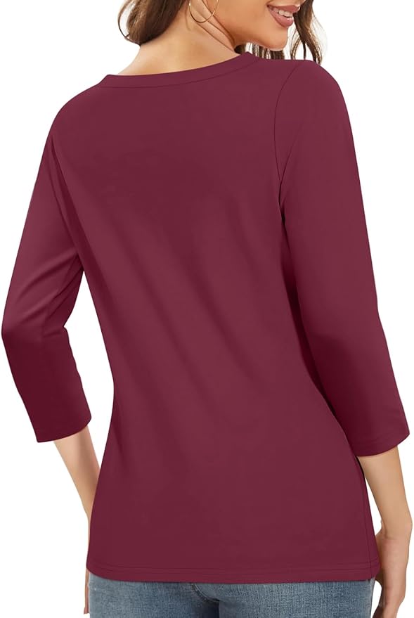 PGANDS Women's 3/4 Length Sleeve T Shirts Button Down Scoop Neck Casual Tops