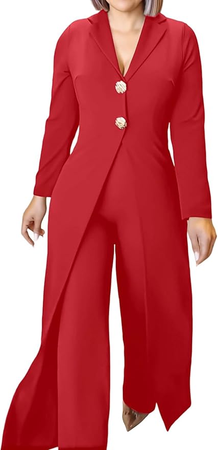 CHICME Womens Faux Two Piece Jumpsuits Casual Dressy Long Sleeve V Neck Wide Leg One Piece Outfits