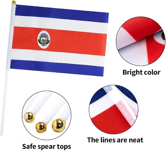 20 Pack Small Costa Rica Flags on Stick Mini Handheld Costa Rican Flag for Parades, Independence Day and Patriotic Events 5x8 Inch Durable Weather-Resistant Flags with 12 Inch Sticks(Costa Rica)