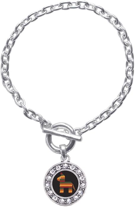 Inspired Silver - Silver Circle Charm Toggle Bracelet with Cubic Zirconia Jewelry