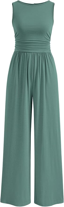 PRETTYGARDEN One Piece Jumpsuits for Women Dressy Casual Sleeveless Crewneck Wide Leg Rompers Jumpers Vacation Summer Outfits