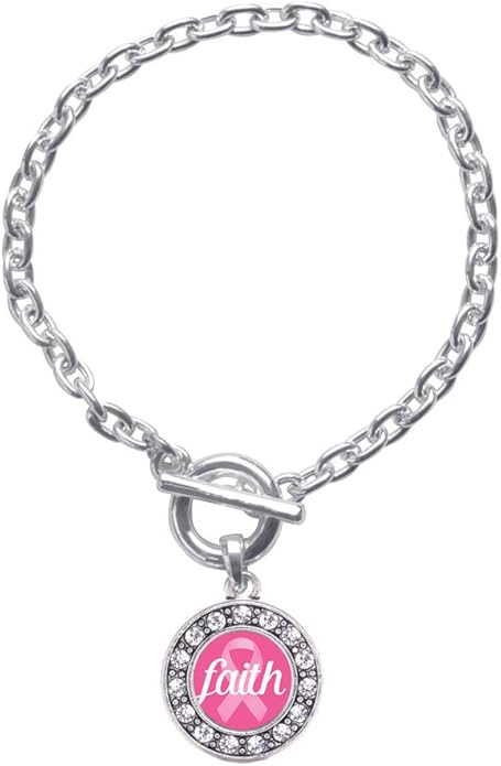 Inspired Silver - Silver Circle Charm Toggle Bracelet with Cubic Zirconia Jewelry