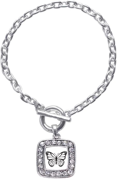 Inspired Silver - Silver Square Charm Toggle Bracelet with Cubic Zirconia Jewelry