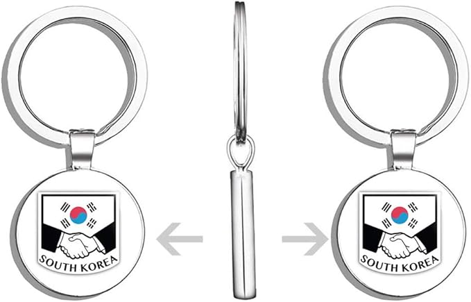 Glover Trading South Korea Flag Handshake Round Stainless Steel Metal Key Chain Keychain Ring Double Sided Deisgn